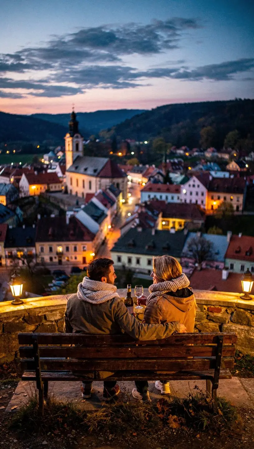 Scenic winding road lined with vibrant autumn foliage, inviting travelers on a picturesque journey through the countryside.